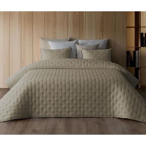 Parure de couette avec 2 coussins, housse de couette, linge de lit coloris beige -JUANIO (1/3)