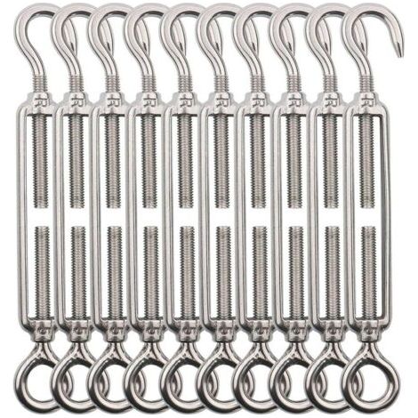 10pc Tendeur de câble à crochet M5 (oeil de crochet), tendeur de fil en acier inoxydable/tendeur de câble INOX pour cordes à linge, câbles en acier, cordes en acier (1/5)