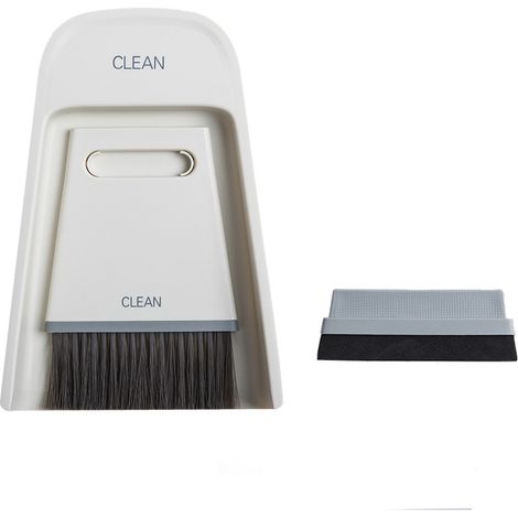 Ensemble de pelle à poussière de balai, balais de poussière Table de bureau Mini balai de nettoyage de pelle à poussière brosse de nettoyage essuyage outils de nettoyage(Gris Blanc) (1/5)