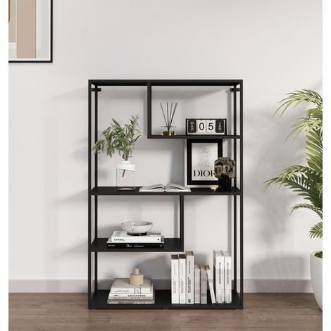 Hallowood Furniture Bewdley 126cm Large Display Unit with 4 Shelves, Black Metal Shelf, Tall Display Cabinet, Black Metal Bookcase, Sleek Office Shelving Unit for Living Room & Hallway (1/5)