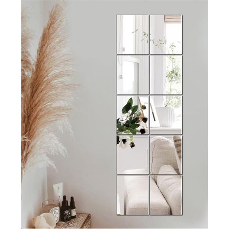 10 Pièces Miroir Adhésif, Verre Poli Lisse 15x23cm, Décoration Murale Salon Chambre