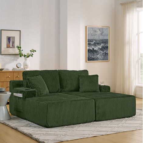 sofá cama 2 plazas de espuma y pana verde OKMYHOME (1/5)