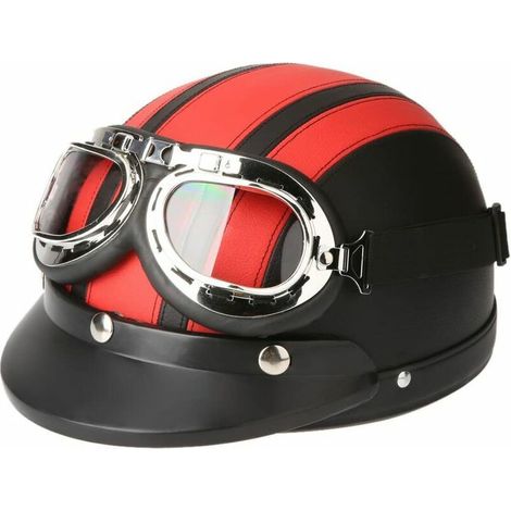 Casque de moto Vespa, casque d'hiver coupe-vent avec visière UV, lunettes de style rétro vintage, 54-60 cm (rouge) (1/5)
