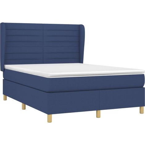 vidaXL Sommier à lattes de lit avec matelas Bleu 140x190 cm Tissu (1/5)