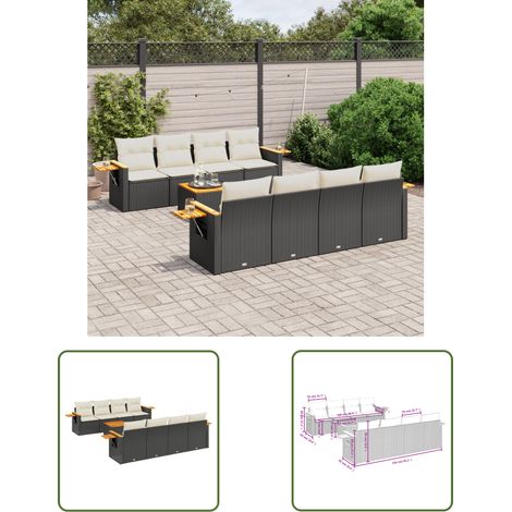 The Living Store 9-tlg. Garten-Sofagarnitur mit Kissen Schwarz Poly Rattan - Gartenmöbel - Sofa Set - Rattan Möbel - Outdoor Sofa - Balkonmöbel (1/3)