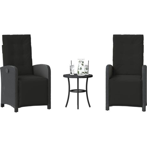 3-tlg. Bistro-Set mit Kissen Schwarz Poly Rattan
