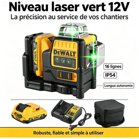 Niveau laser vert DEWALT DW089LG 12V, précis pour carrelage, plafond et menuiserie, lot complet prêt à l’emploi (1/3)