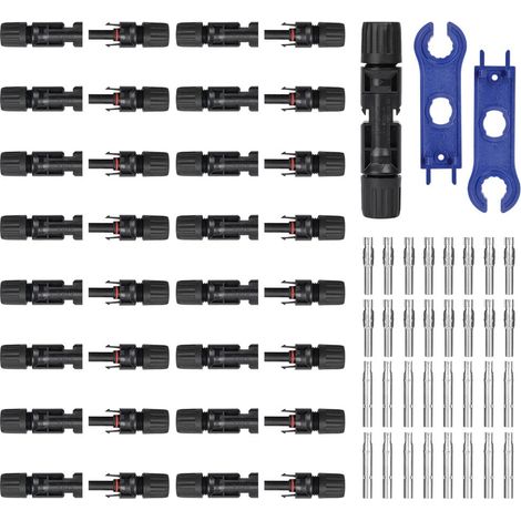 Connecteur Solaire, 16 Paires Connecteur Solaire Photovoltaïque Mâle + Femelle, IP67 Prises Solaires avec 2 Clés de Serrage pour Panneaux Cable (1/5)