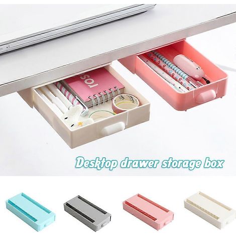 Boîte de rangement sous bureau adhésive invisible organisateur de tiroir pour fournitures de bureau petit modèle blanc (1/4)