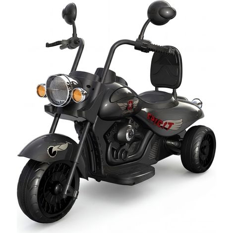 GARVEE Elektro Motorrad für Kinder 12V, 3-Rad Retro Kinderroller mit Musik & Licht, 3-6 km/h Sicherheitsgeschwindigkeit, rutschfeste Reifen, ideales Geschenk für ab 3 Jahren, Schwarz (1/5)