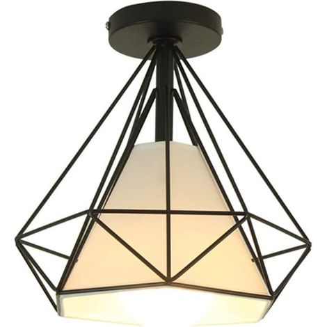 Lámpara de techo industrial vintage de metal negro y dorado con diseño de jaula, con base E27, ideal para pasillos, cocinas, hoteles, restaurantes y bares. (Negro)