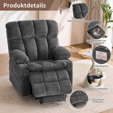 Fauteuil TV électrique à deux moteurs avec aide au lever pour salon, chaise de lecture inclinable type relax, canapé individuel multifonction gris (1/5)