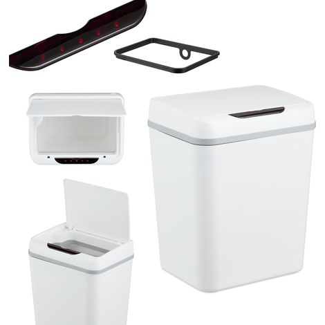 Poubelle Automatique, Salle de Bain, à capteur, 9 L, Couvercle électrique, Support pour Sac, Plastique, Blanc (1/5)