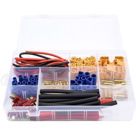 Kit Conectores T/XT60/XT90/EC3/EC5 Adaptador Enchufe Macho y Hembra Cable de Silicona y Tubo Termoretráctil (1/5)