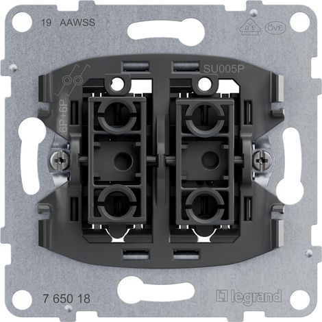 LEGRAND, SEANO INSERT À DOUBLE BOUTON AVEC 2 CONTACTS INTERCHANGEABLES, BORNES ENFICHABLES, FONCTION D'ÉCLAIRAGE LED (NUMÉRO D'A