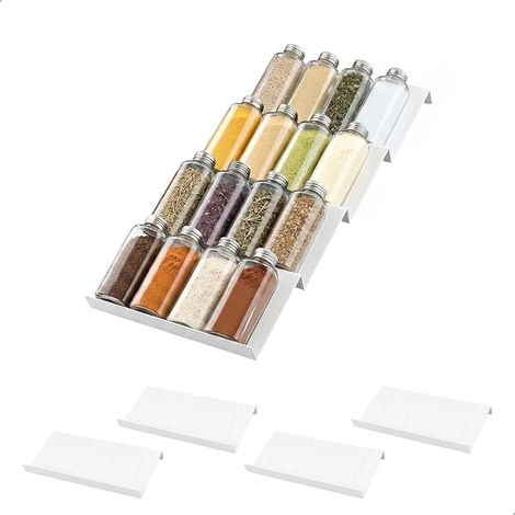 Spice Storage Kitchen Drawer, Spice Rack Stairs, Spice Organizer for Counter Drawer, White (1/4)