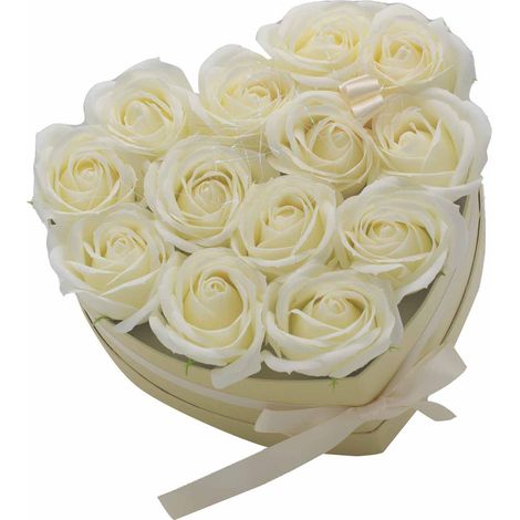 Bouquet cadeau de fleurs de savon - 13 roses crème - Coeur- Vendu par 1 (1/4)