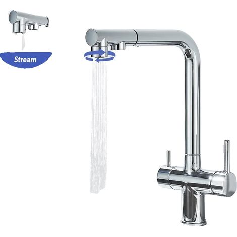 Grifo de cocina con rociador extraíble, giratorio 360 grados, cromado. (1/2)