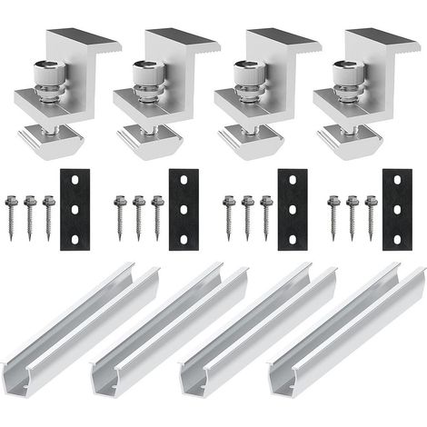 Pince de fin panneau solaire en aluminium 35 mm avec rail de montage solaire en U 20 cm, clamp photovoltaïque résistant à la corrosion pour toiture (1/5)