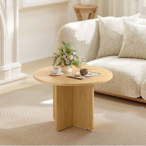 Couchtisch rund Bambus 66x66x45 cm mit Kreuzgestell OKMYHOME (1/5)