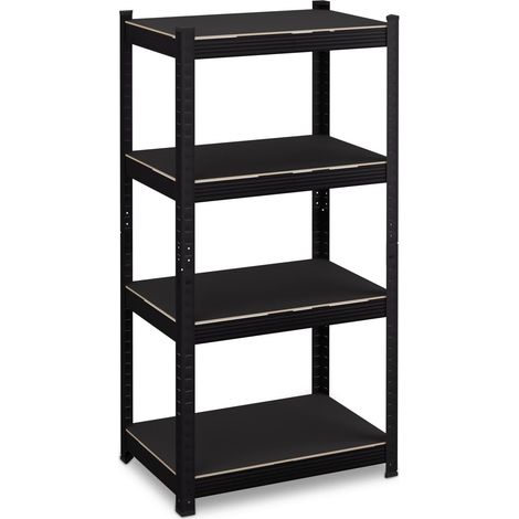 Lotto di 1 scaffale portaoggetti spazioso per cantina garage 4 livelli 90 x 40 x 180 cm in MDF nero 130016077