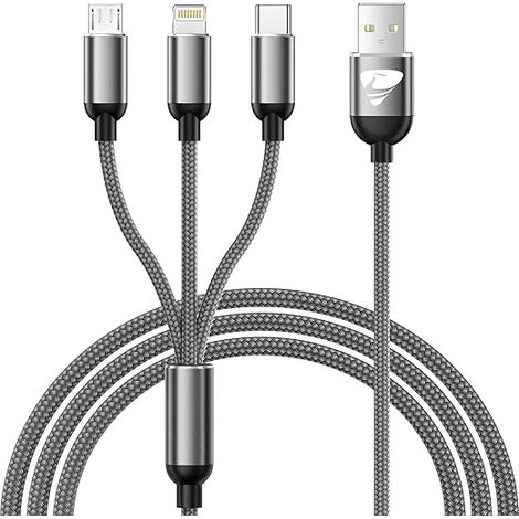 Câble Multi USB, Câble Universel [1.2M] Cable Multi Chargeur USBC Nylon Tressé Micro USB Type C Lightning Cable pour (1/2)