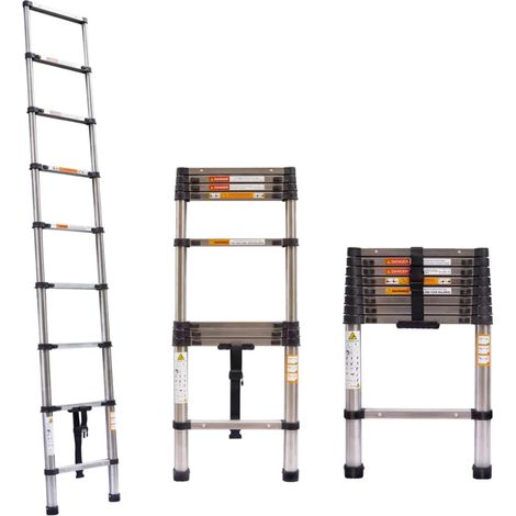 8.5 Ft Stainless Steel Telescoping Ladder Telescopic Extension Ladder Lightweight Collapsible Ladder ,for RV, Loft, Attic, Home for Indoor and Outdoor Use, 330lb Load Capacity