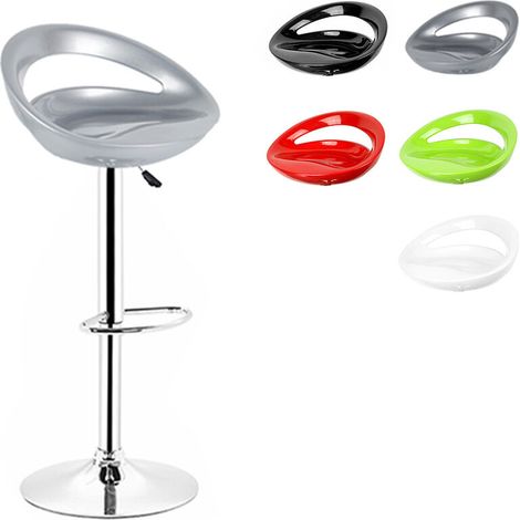 Lot de 2 Tabourets de bar design plastique ABS, Chaises Hauts, Rotatif sur 360°,Hauteur Réglable,avec Dossier et Repose-pieds, Pied Chromé,gris clair (1/5)