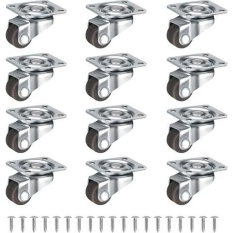 Set mit 12 kleinen 360°-Lenkrollen, 12 mm, geräuscharm, für kleine Möbel, Tische, Schränke, Wagen, mit Schrauben, braun. (1/5)