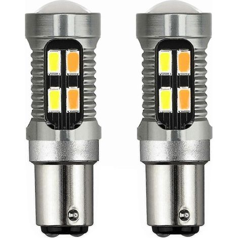 2 ampoules LED bicolores 1157 Bay15d P21/ 5W T25 3157 20 SMD Canbus pour feu stop, feu de recul et clignotant blanc/ambre A (1/5)