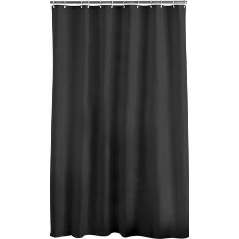 Rideau de douche noir en polyester à tissage uni avec crochets (180 x 200 cm) (1/4)