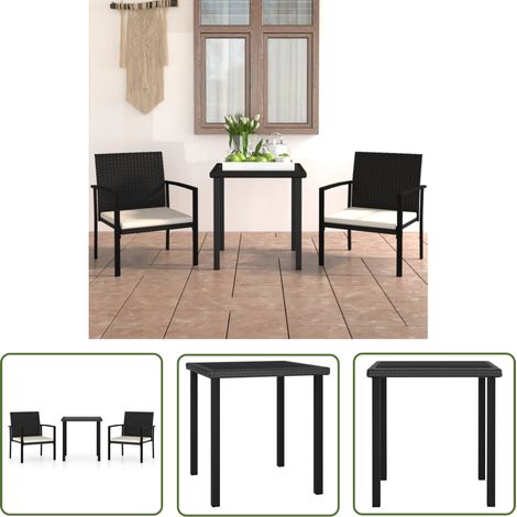 The Living Store 3-tlg. Garten-Essgruppe Poly Rattan Schwarz - Gartenmöbelset - Esstisch - Outdoor-Möbel - Rattan Gartenstuhl - Balkonmöbel (1/5)