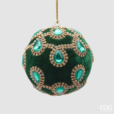Pallina in velluto colore verde con gemme per albero di Natale decorazioni natalizie (1/4)