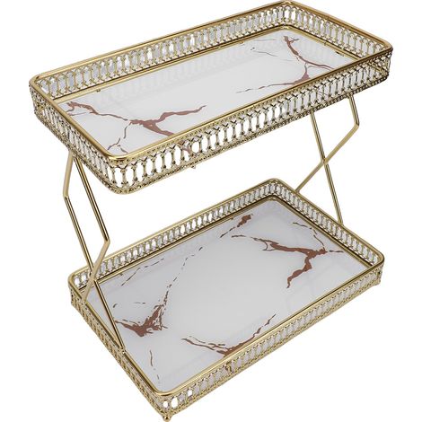 Badezimmerregal, WC-Regal, Waschtischregal, Kosmetikregal, doppelstöckiges Waschbecken im leichten Luxusstil, weißer Hintergrund mit goldenen Mustern (1/5)
