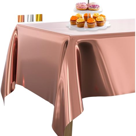 Tischdecke aus roségoldener Folie, rechteckige Tischdecke, Folientischdecke geeignet für Tische mit einer Länge von 1,8 bis 2,4 Metern, metallische Tischdecke, Party-Kunststofftischdecke (1 (1/5)