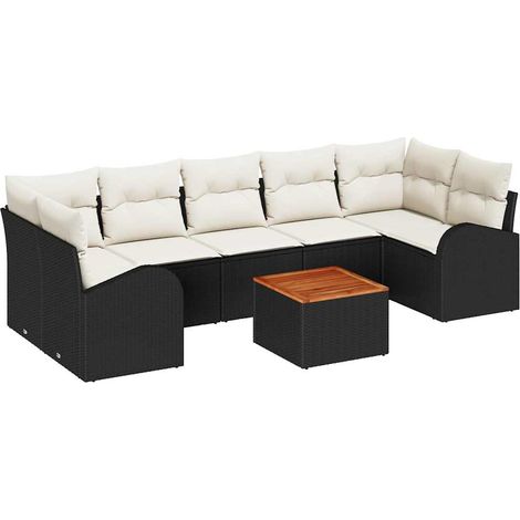 Garden Sofa Set with Storage 8 pcs Black and Cream Poly Rattan vidaXL