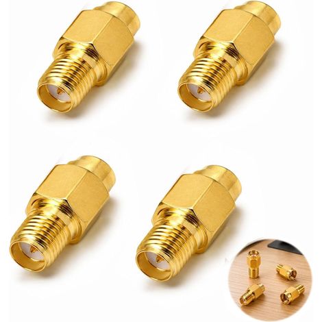 4-Piece SMA Male to RP-SMA Female Adapter, RF Coaxial Connector for WiFi Antenna, Radio Router and Wireless Equipment, SMA Adapter with Pin for Antenna Cable and Stable Connection (1/5)