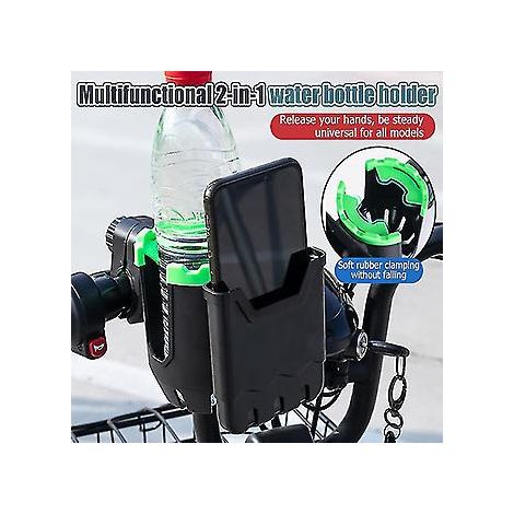 Porte-bouteille multifonctionnel 2 en 1 pour vélo, support pour téléphone, porte-gobelet universel pour poussette (vert) (1/4)