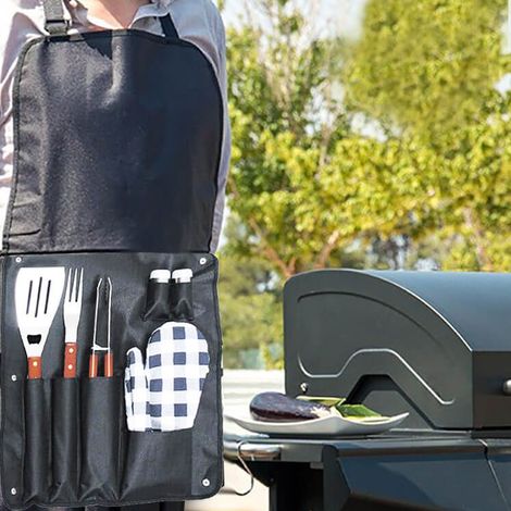 Grembiule con attrezzi per barbecue con 6 accessori (1/2)