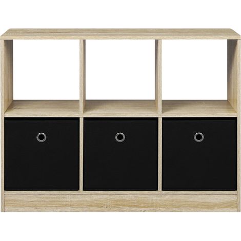 Kubbücherregal mit 3 Stoffschubladen 80 x 30 x 61 cm, Eiche hell und Schwarz, MODENUIT (1/5)