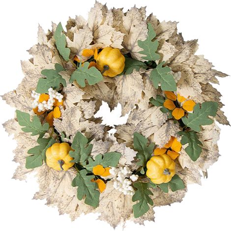 Künstlicher Herbstkranz für die Haustür mit weißem Ahornblatt und Kürbis zur Dekoration des Hauses (1/2)