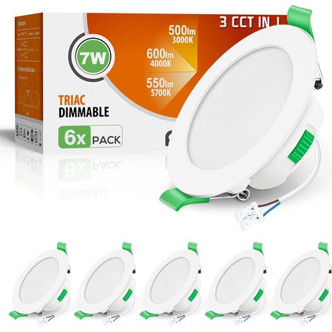 Lot de 6 Spot LED Encastrable 68mm,7W Led Spot Dimmable AC 220-240V,3000K 4000K 6500K Étanche IP65 Réglable Plafonnier Encastré pour Salle de Bain,Salon,Chambre,Cuisine,Rond,Blanc (1/5)