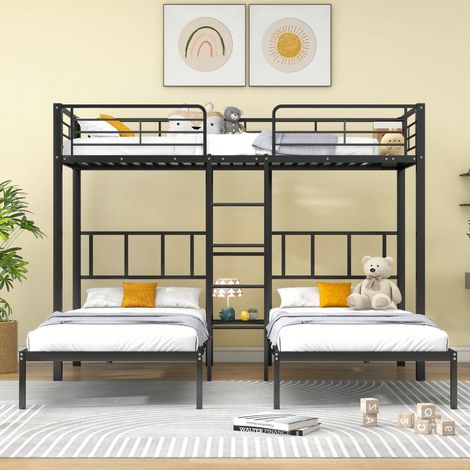 Trois lits avec échelle lits superposés avec dispositif anti - chute et table noir (90x200cm 3) (1/5)
