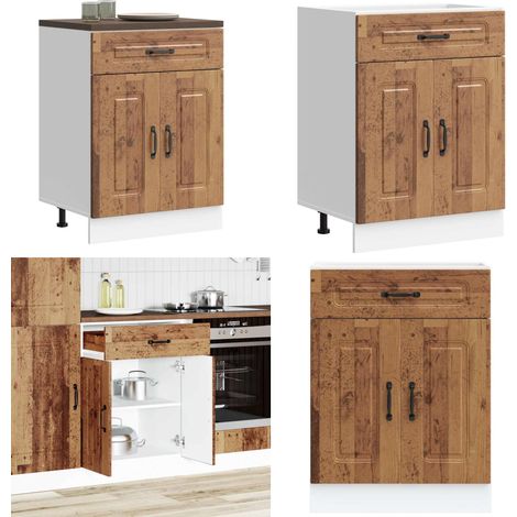 Mueble bajo de cocina Kalmar de madera antigua de ingeniería - Gabinete bajo cocina - Almacenamiento cocina