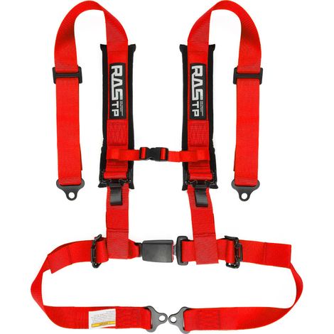 Car modification 2-inch four-point go-kart racing seat belt quick-release seat safety belt set - high strength polyester, four-point - red (1/4)