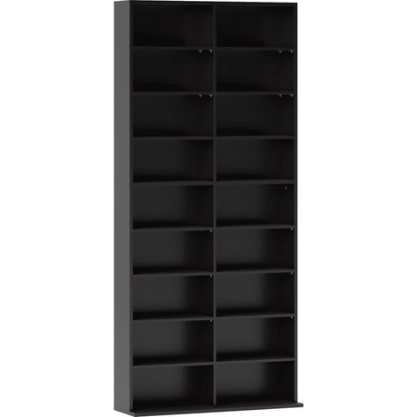 Scaffale porta CD nero con 18 scomparti e 14 ripiani regolabili, per 640 CD (1/5)