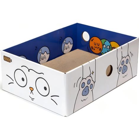 Griffoir pliable pour chat en forme de boîte, abri et griffoir 2 en 1 (1/3)