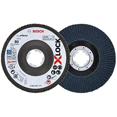 Bosch Professional 260925C117 Disco de disco lamellare X-LOCK, diametro 125 mm, grana K80, diametro de foro diametro 22,23 mm, angolato, accessorio  smerigliatrice angolare, Na, 80 (1/5)