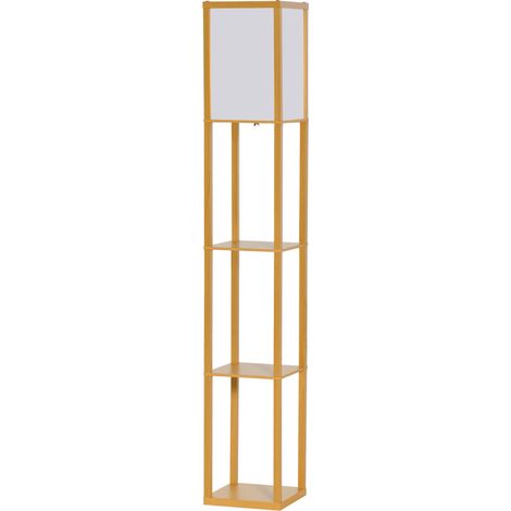 3-Tier Floor Lamp with Shelves Storage, Modern Corner Standing Lamp with Lampshade, Reading Light with Foot Switch for Living Room, Bedroom, Home Office, Bulb not Included, Natural (1/5)