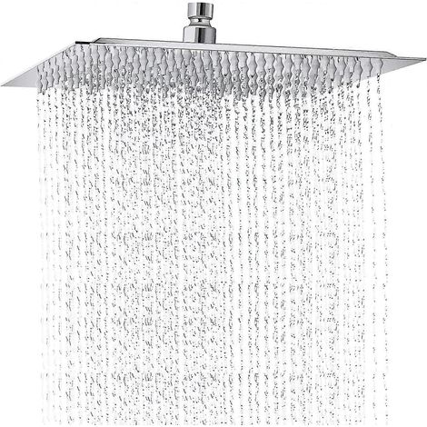 Pommeau de douche carré fixe de 20 cm (8 pouces) avec surface miroir en acier inoxydable, orientable à 180°, jet puissant haute pression. (1/5)